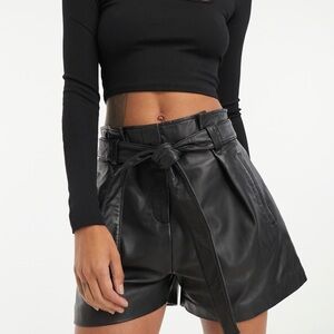 Muubaa Black High Waist Leather Shorts